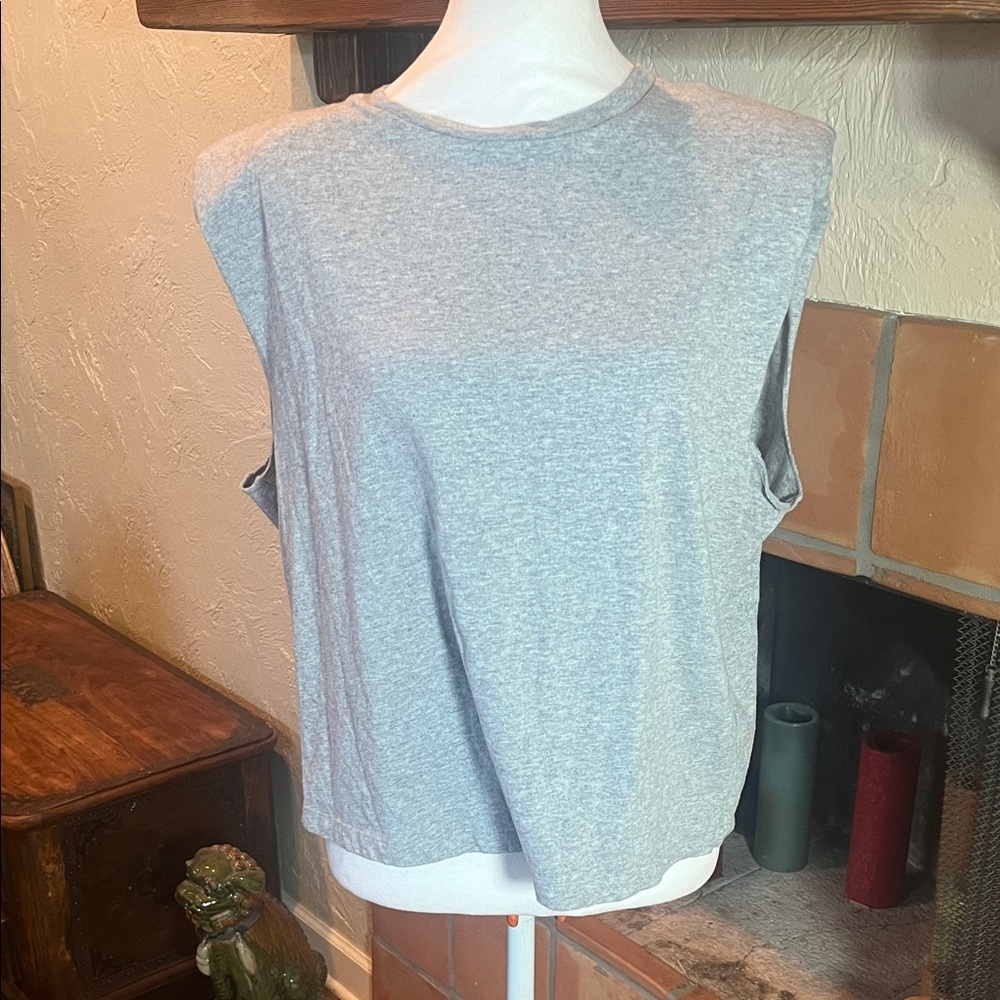 ALLSAINTS Heathered Gray “Mika” Padded Shoulder Sleeveless T-shirt, size M